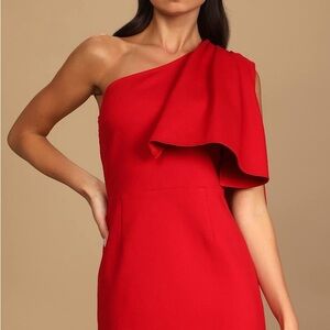 Lulu's Vibrant Red One-Shoulder Mini Dress